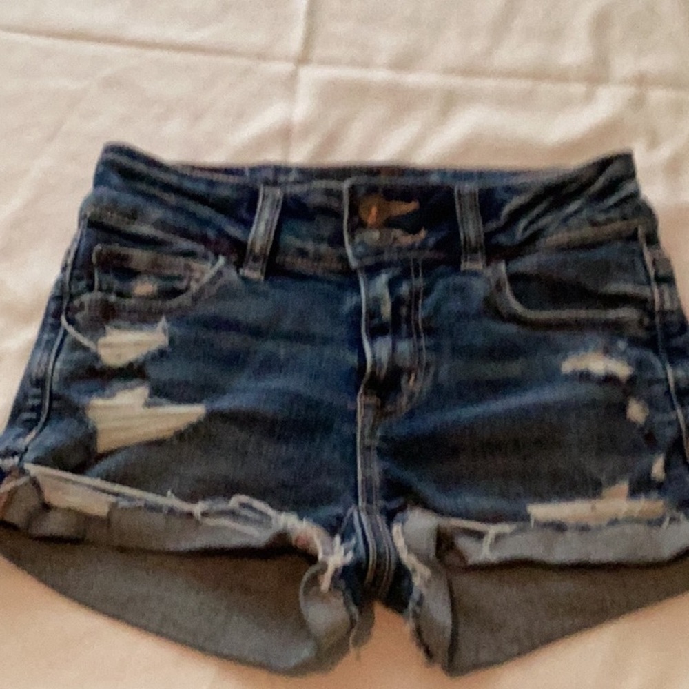 American Eagle Outfitters Dark Blue Distressed Jean Shorts 🍷